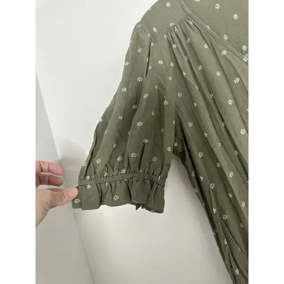 Lucky Brand Womens Sage Green Floral Button Front Short Sleeve Jumpsuit Size M - Picture 6 of 7